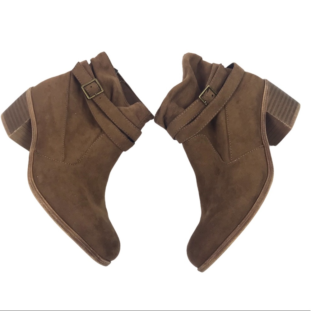 American Eagle Tan Faux Suede Double Buckle Bootie Ankle Boot Women Sz 8